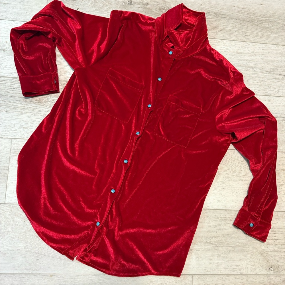 Red Velvet Button-Up Shirt
